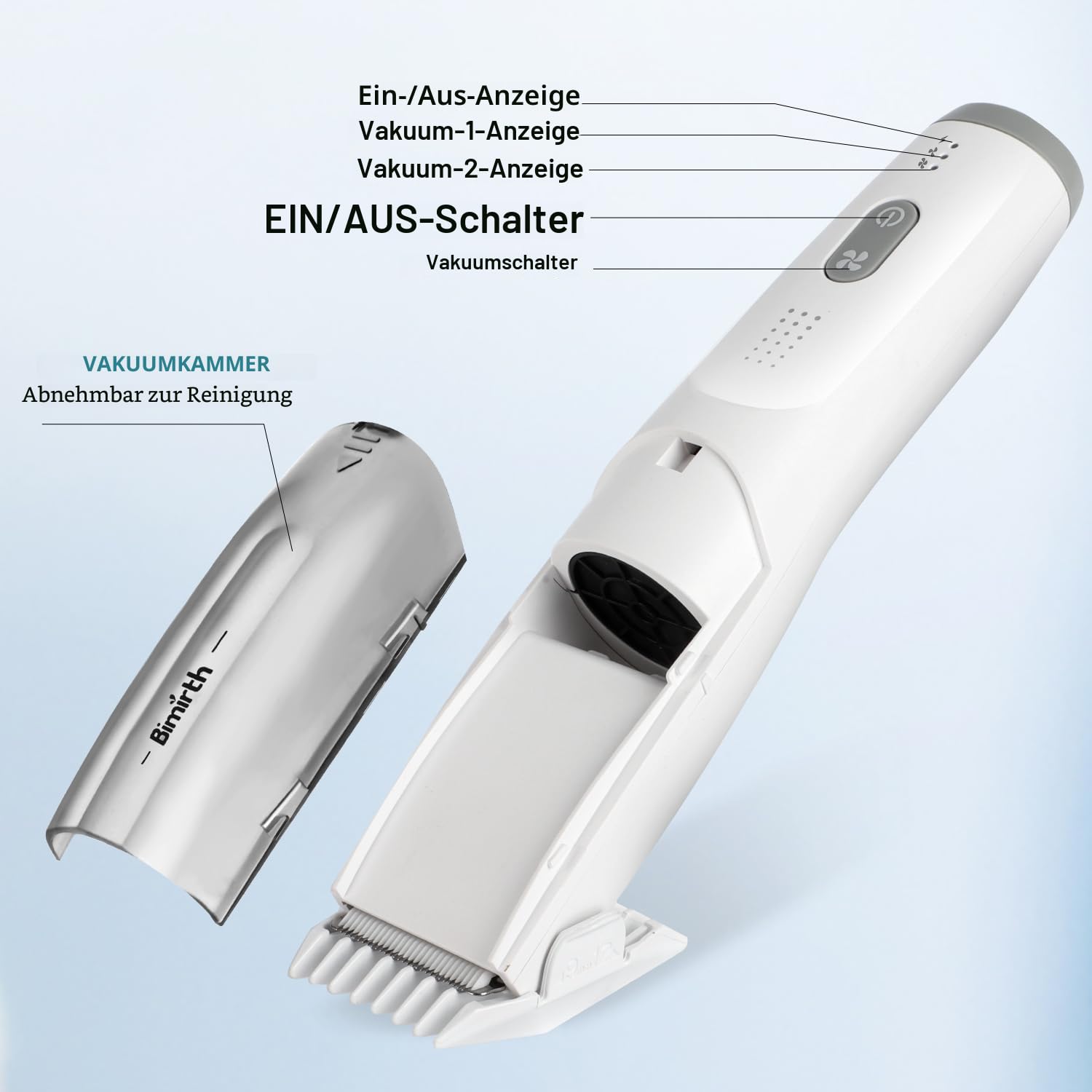 Bimirth Baby Haarschneider - Leise, Wasserdicht Schnurloser Kinder Haartrimmer mit Vakuum, USB Wiederaufladbar, 3 Führungskämme, Sicheren Keramikklingen und Tasche