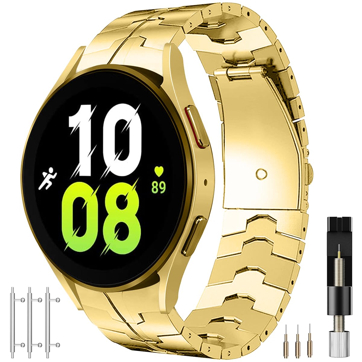 Miimall Stainless Steel Band for Samsung Galaxy Watch 6/4 Classic 47mm 43mm 46mm 42mm, No Gap Stylish Classy Business Galaxy Watch FE/7/6/5/5 Pro/4