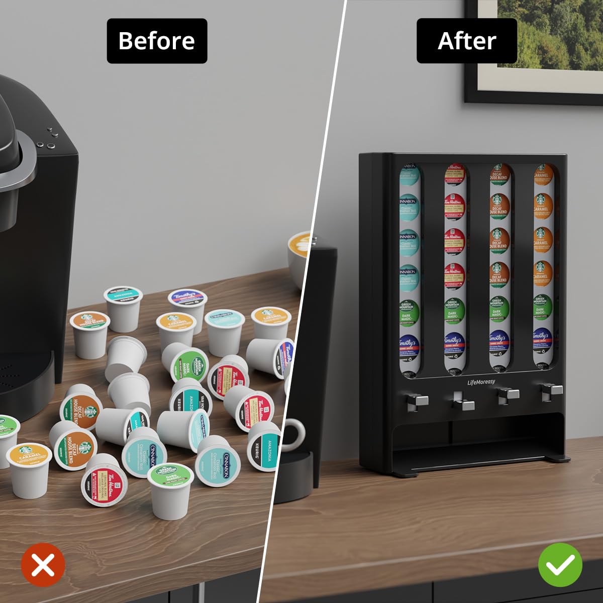 LifeMoreasy Soporte de almacenamiento creativo para cápsulas de café K, dispensador de cápsulas K, organizador de tazas K para 28 cápsulas