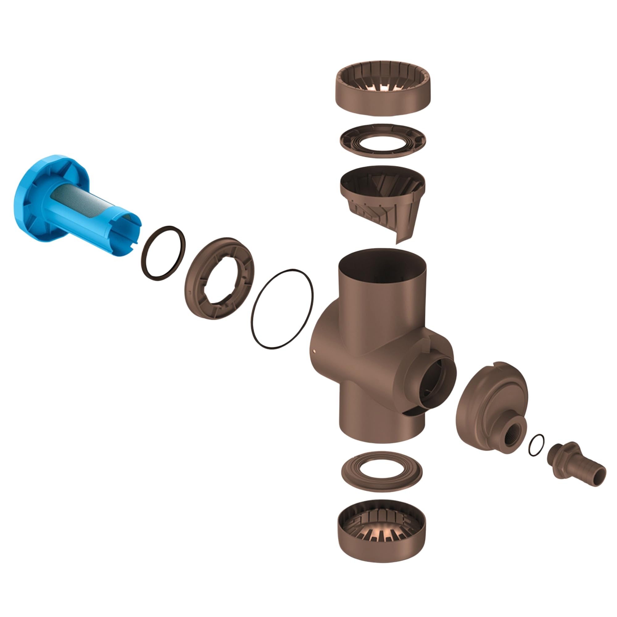 YourCasa Raccolta di pioggia [Downpipe] - Tappo per troppopieno, rubinetto di intercettazione e filtro metallico - Connessione tubo di scarico DN100 e serbatoio marrone