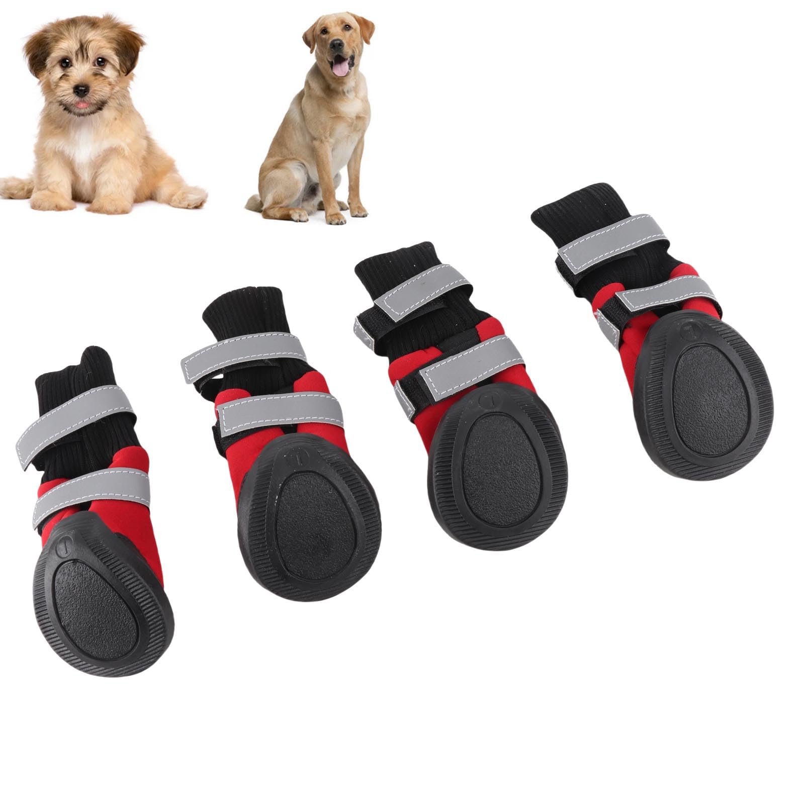 Stivali per Cani 4 Pezzi Scarpe protettive Antiscivolo Nere per Cani da Compagnia Stivali protettivi Caldi Impermeabili per Cani di Taglia Media e Grande(Rosso L)
