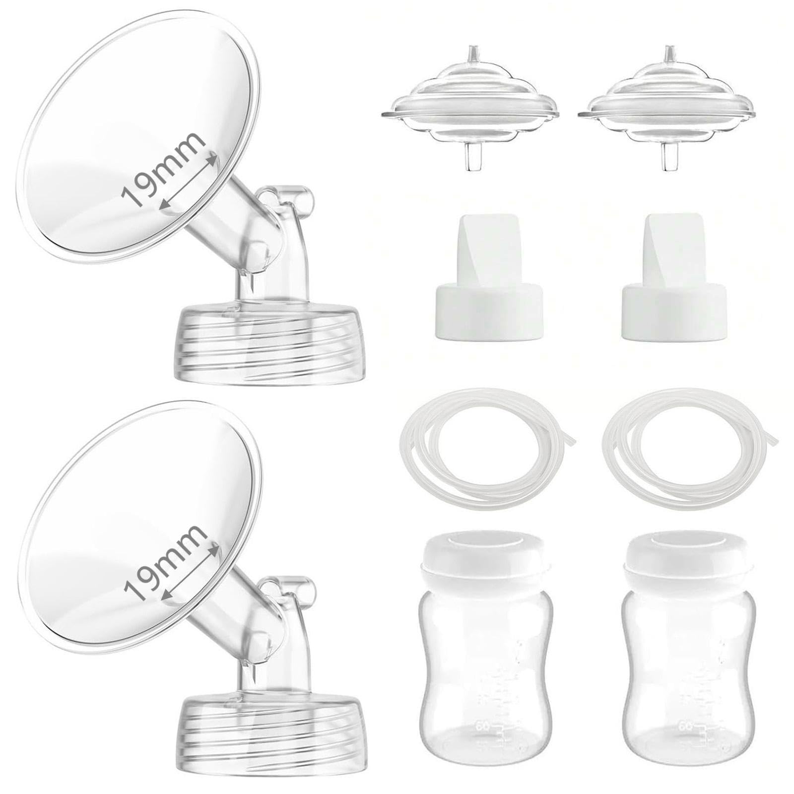 Momlacto Pump Parts Compatible with Spectra S1/S2/9Plus Breastpump, 2Set Replacement Parts Include Flange,Duckbill Valve,Backflow Protector,Tube,Bottle, Not Original Spectra Accessories (19mm Flange)