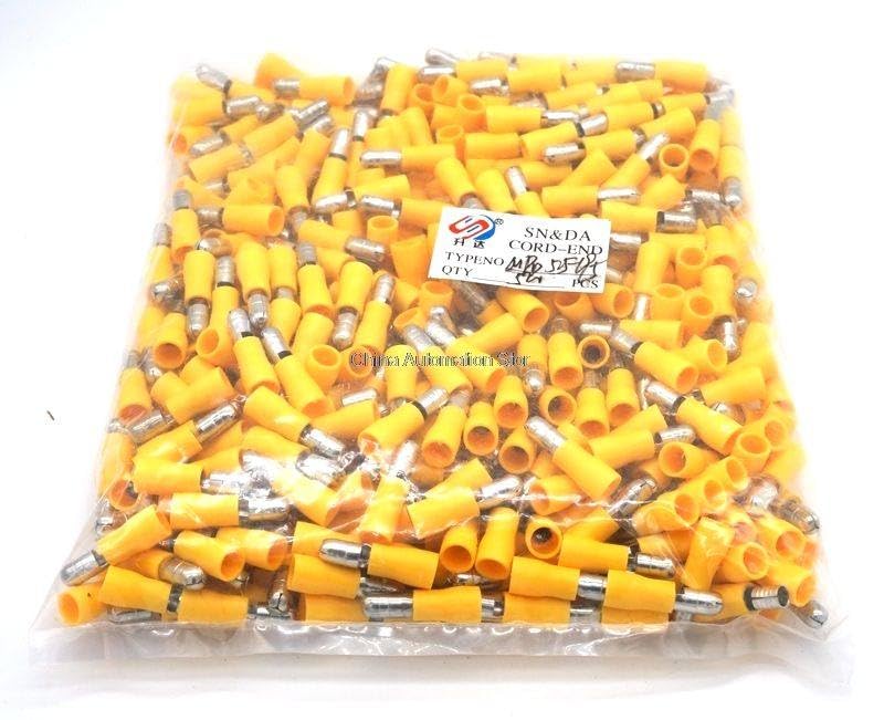 Generic 500pcs FRD5.5-195 Yellow Insulated Female Bullet Terminals and Connectors for 4.0-6.0mm2 12-10 Wire