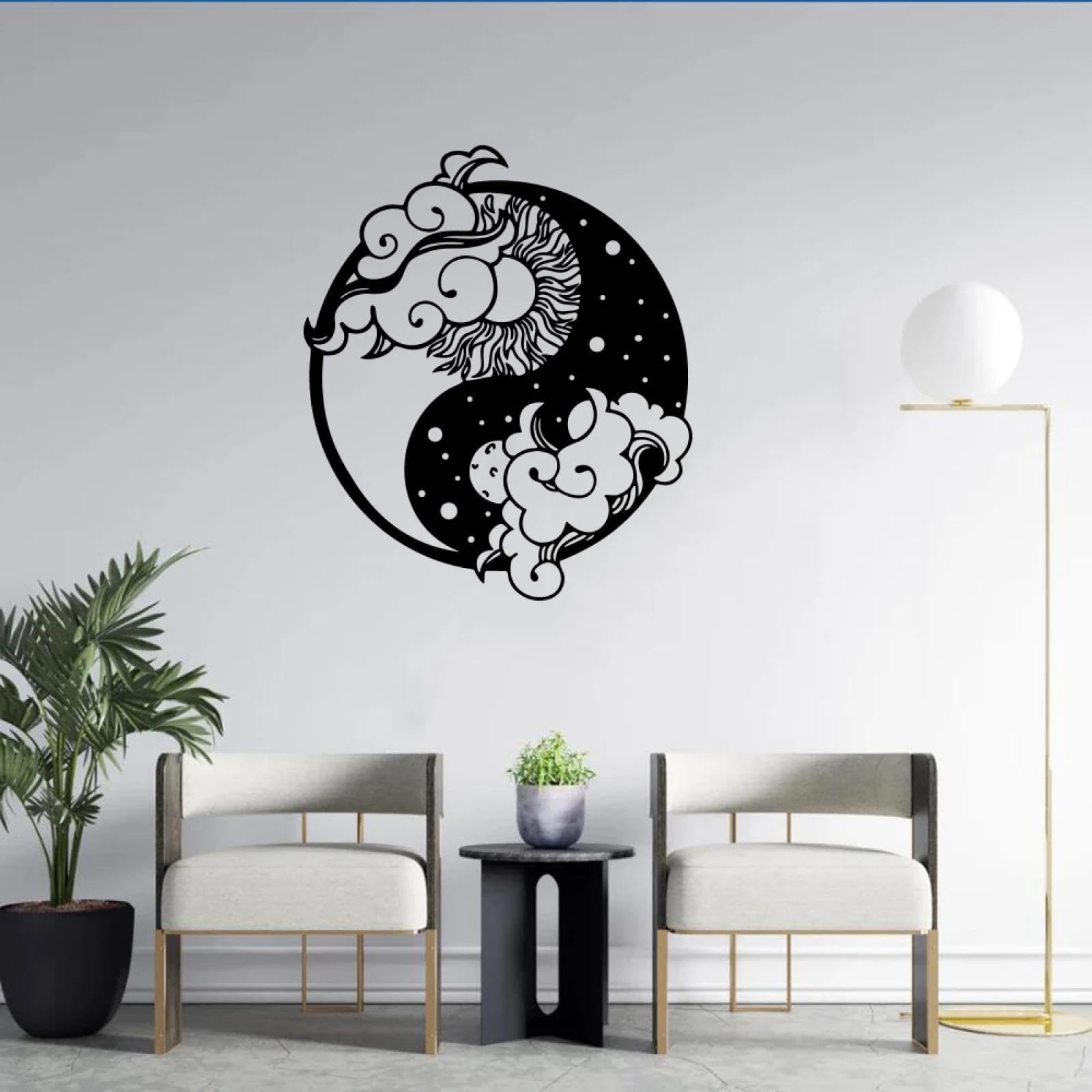 Youousi Black Celestial Bodies, Sky, Day And Night, Yin And Yang, Clouds, Sun And Moon, Wall Stickers, Living Room, Game Room Art Decals.