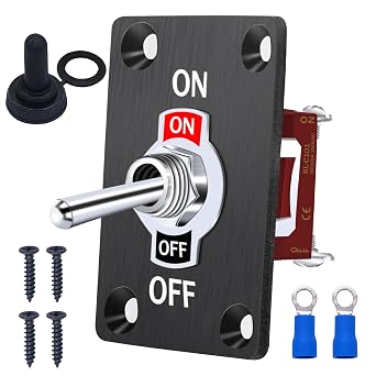 Twidec/Rocker Toggle Switch Metal Panel with ON/Off Toggle Switch 12V DC 30A 2 Position 2 Pin 16A 250V AC SPST Switch Plate 1 Gang and Waterproof Boot Cap Cover KL-C101-HMZ-BZ