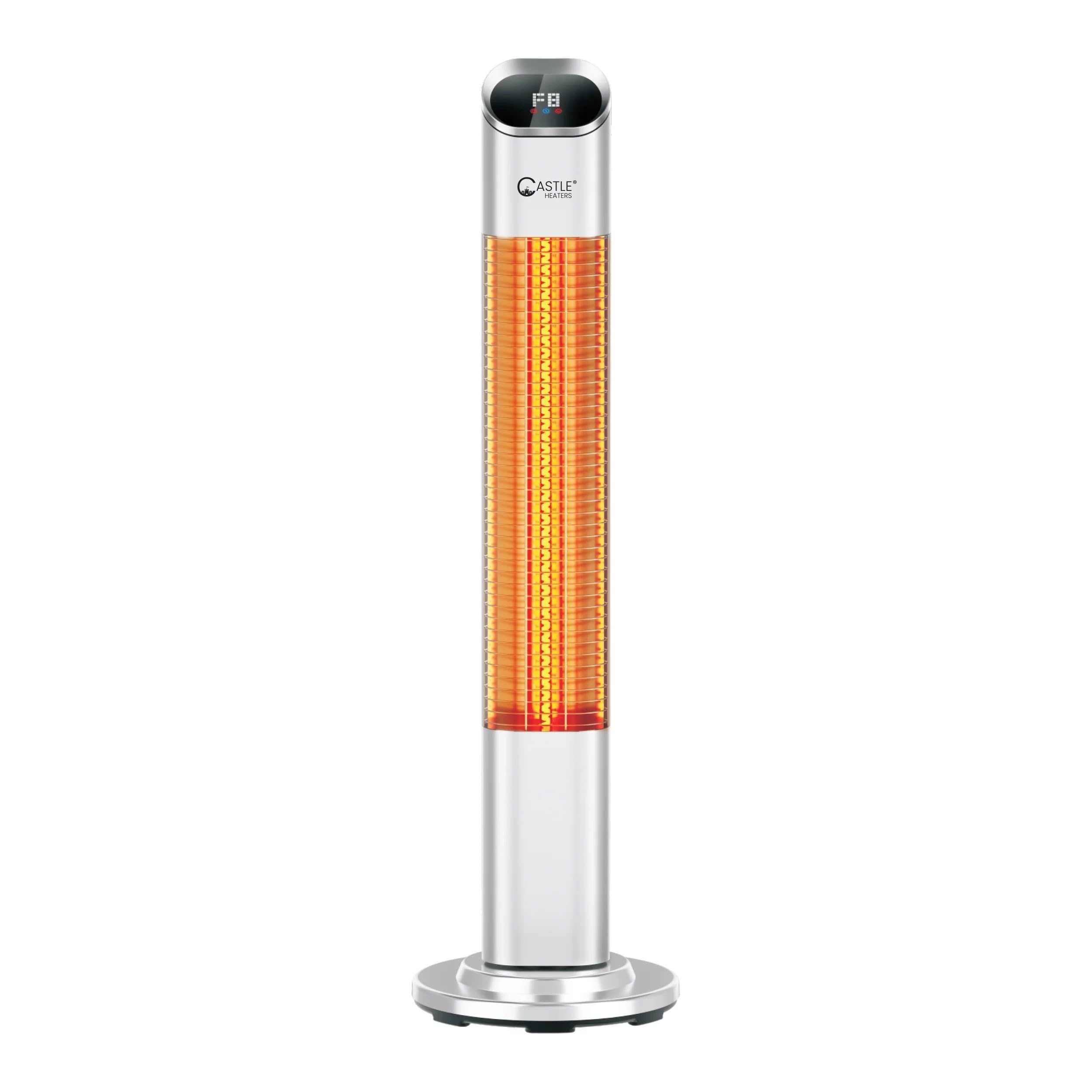 Equip2clean Electric Patio Heater 2000W Infrared Heater Tower Silver | Freestanding Outdoor Electric Heater with 45° Rotation, LED Touchscreen, Remote Control, IP65 Rated Outdoor Patio Heater