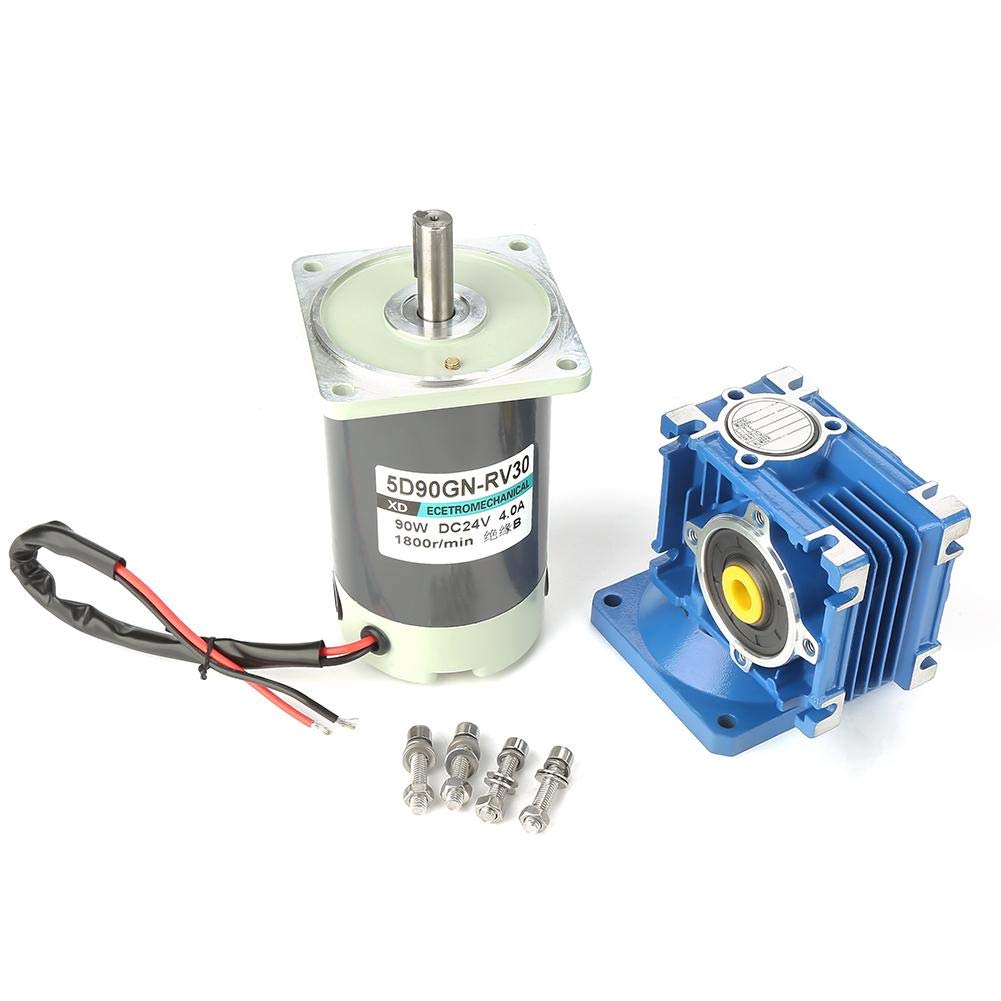 Motor DC 24V 1800RPM Velocidad Ajustable Motor de Engranaje Helicoidal Autobloqueante 90W 8 Polos con Reductor RV30 para Abrepuertas y Ventanas