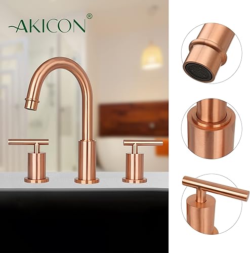 Miniatura 6 de Grifo de lavabo de baño comercial de tres agujeros de 8 pulgadas con dos manijas - Akicon (cobre)
