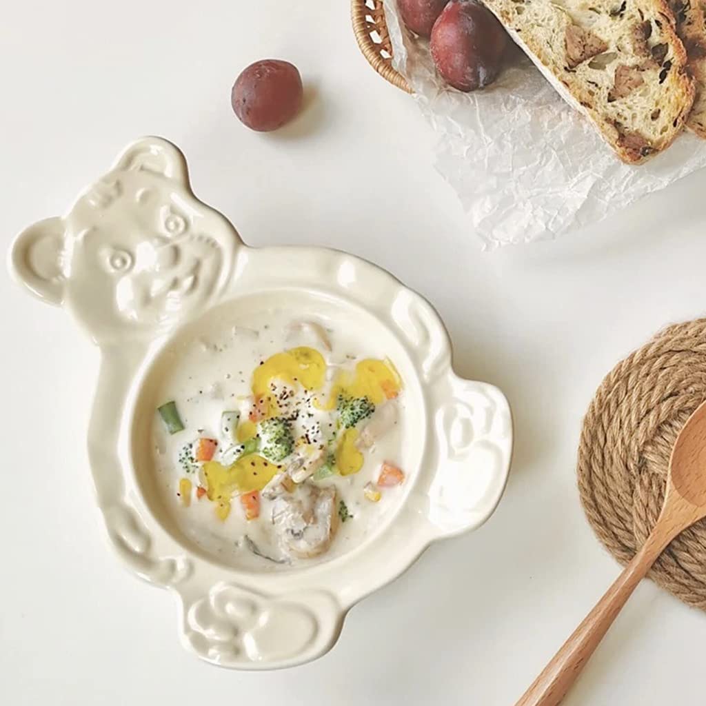 Zkbszn Tableware,Ceramic Bowl Cartoon Bear Shaped Bowls for Kids Lunch Bowl White or