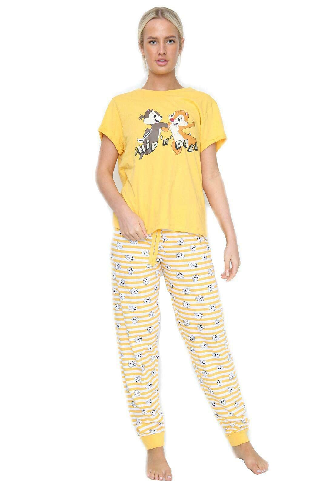 Womens Ex High Street Brand Short Sleeve Cotton Pyjama Ladies Disney Chip n' Dale Loungewear Set