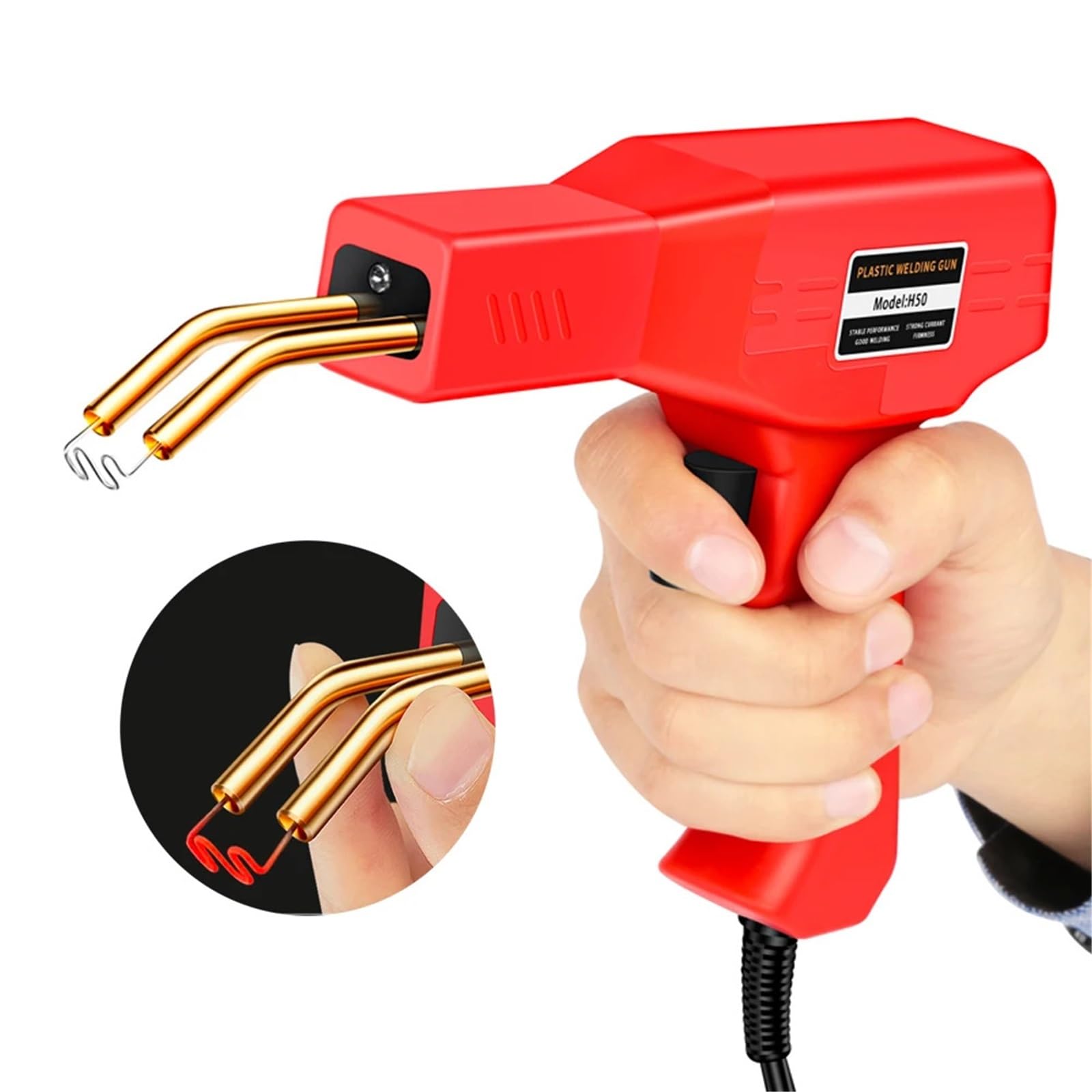 Soudeuse Plastique Soudeur plastique rouge 50W, pistolet à ongles chaud avec 200/400/800 clous, Kit de réparation pare-chocs voiture, outil fissuration, Machine souder le PVC(800pcs)