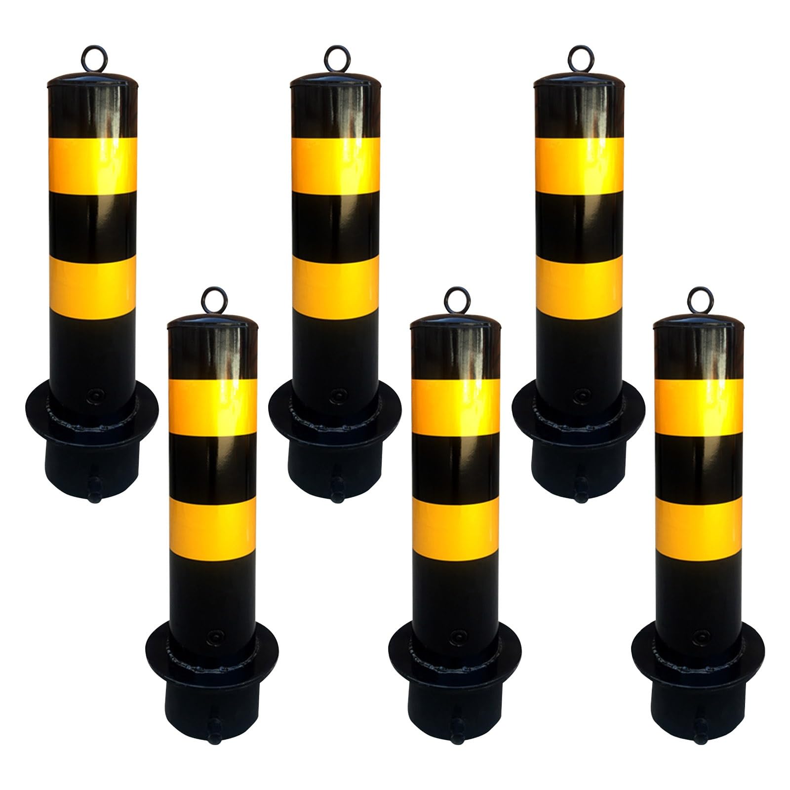 WOTZOV Traffic Safety Bollard With Reflective Tape, Construction Heavy-Duty Bollard Post, Road Safety Steel Bollards For Traffic-Sensitive Area,6Pcs