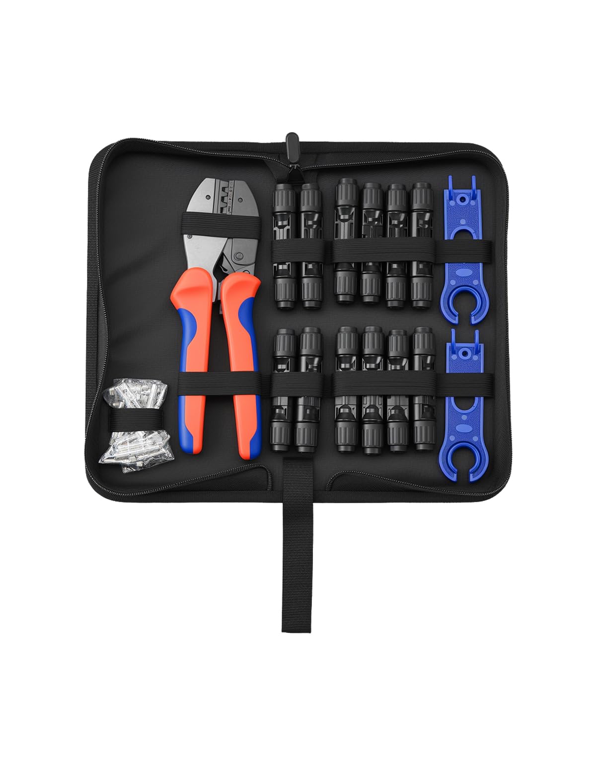 BougeRV Kit d'outils à sertir solaire – Pince à sertir, 12 paires de connecteurs, 2 clés à molette pour montage et installation de câbles de panneau solaire