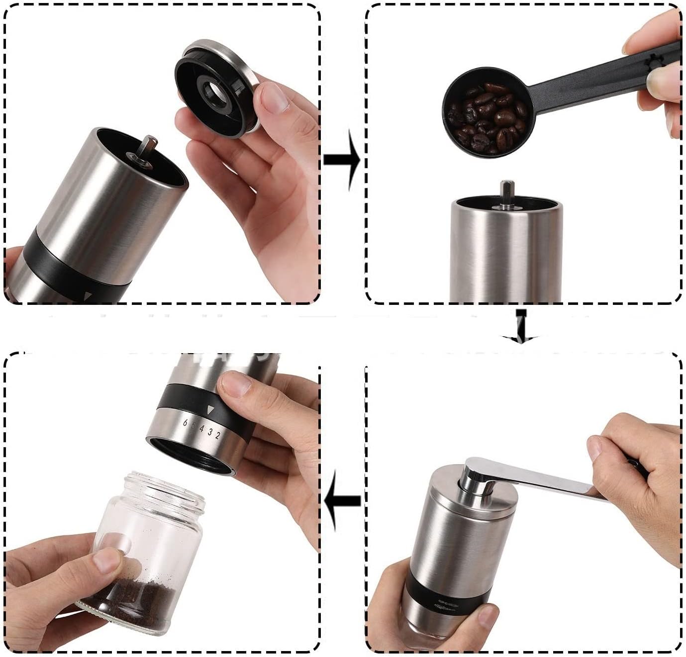 Manual Coffee Grinder - Portable & Adjustable Hand Coffee Grinder, Easy to Clean