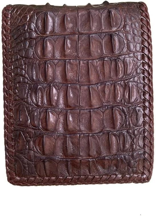Genuine alligator belly leather skin bifold wallet for men, alligator leather skin Men's wallet. (Reddish brown)