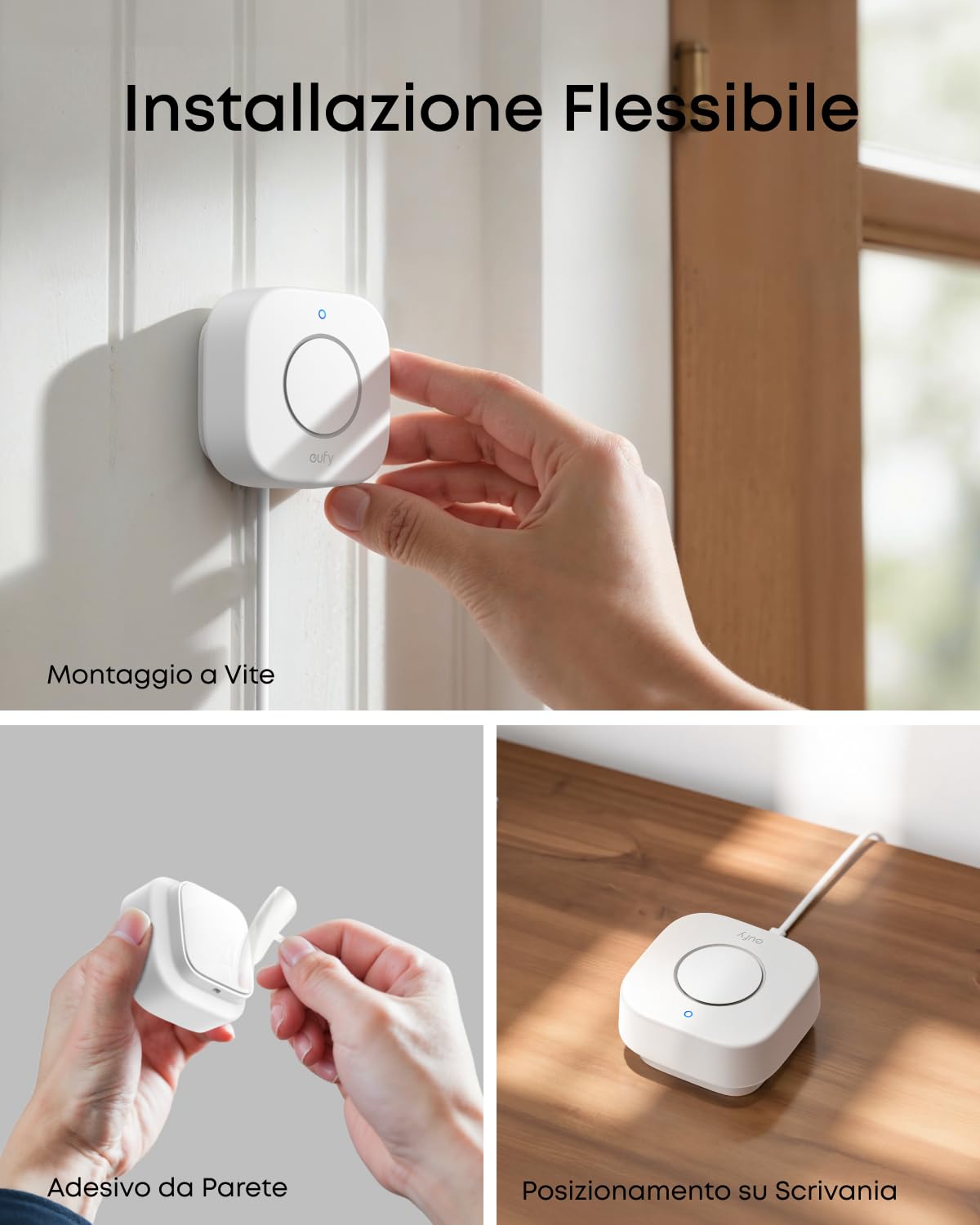 eufy E20 Sirena da Interni, Forte Allarme 110 dB per Copertura Intero Piano, Batteria di Backup, Installazione Flessibile, Lunga Portata, Richiesta Versione UE di HomeBase 2, 3, Mini o Pro Haus