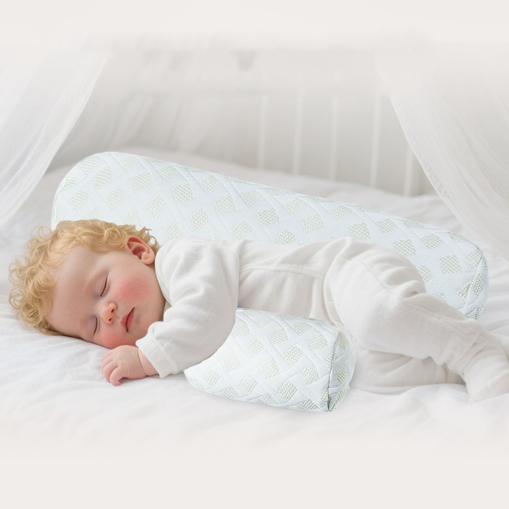 Cuneo per lettino laterale antirotolamento regolabile, posizionatore per il sonno del neonato traspirante con copertura rimovibile per un supporto confortevole, bianco, neonato