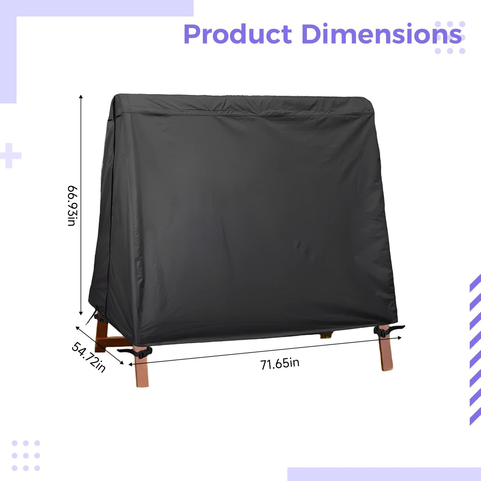 A-Rahmen, Hollywoodschaukel, 3-Sitzer, wasserdicht, schwarz, 420D Polyester, mit Schnallen und Reißverschlüssen