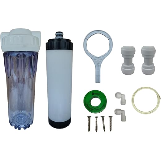 Wellon 10-Inch Washable UF Filter Kit with Transparent Housing – Includes UF Filter, 10” Clear Housing, Bracket, Spanner, Elbow Connectors, Teflon Tape & 4 Meter 3/8” CCK Pipe – for Pre-Filtration