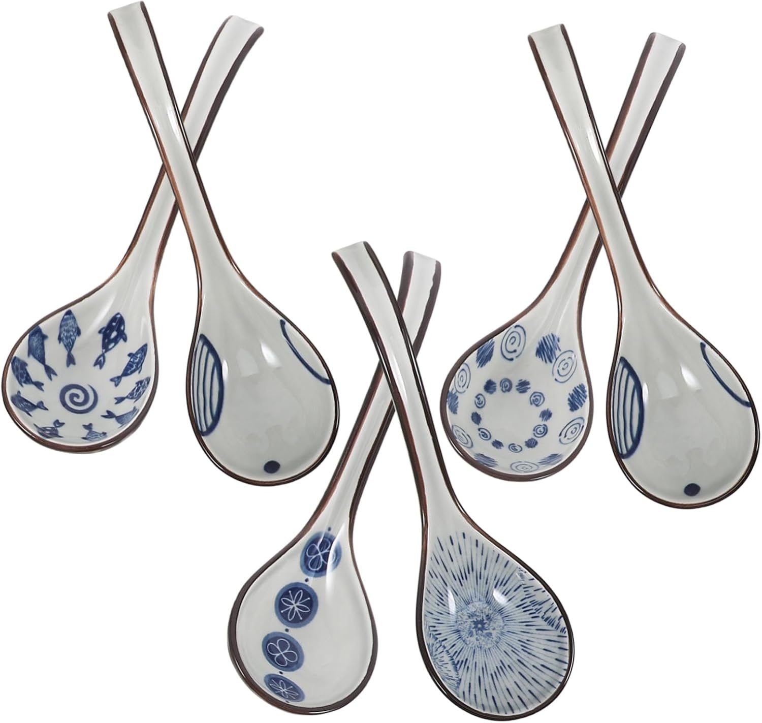 Ceramic Soup Spoons 6pcs Japanese Style Dinner Spoons for Soup Pudding and Serving