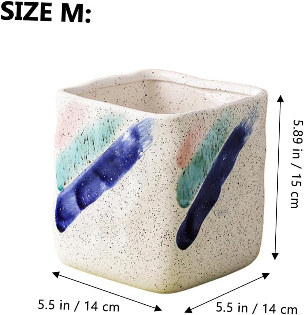UPKOCH Ceramic Indoor Plant Pots Small Square Flower Planter for Balcony Desktop with Hand-Painted Design Medium Size Decorative Garden Container