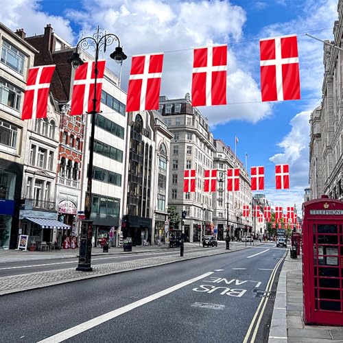 Image of AhfuLife 2 Pcs Denmark Flag 3x5 Ft, Large Denmark National Flags for Outside - Double Side with Brass Eyelets for World Cup Olympic Party Decorations, Bar Garden Street Decoration Indoor Outdoor
