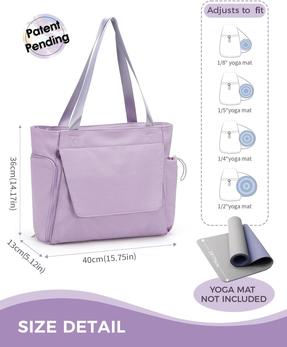 sportsnew Gym Bag for Women, 19L Yoga Mat Bag with Shoe Compartment & Wet Dry Pocket, Gym Tote Bag with Hook-and-loop Yoga Mat Holder, Quick Access Storage, for Workout Travel Pilates Dance