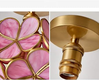 LITFAD 1 Light Floral Flush Mount Ceiling Light Creative Glass Ceiling Lamp Art Deco LED Chandelier Pendant Light for Hallway Balcony Bedroom Dining Room Hotel - Pink