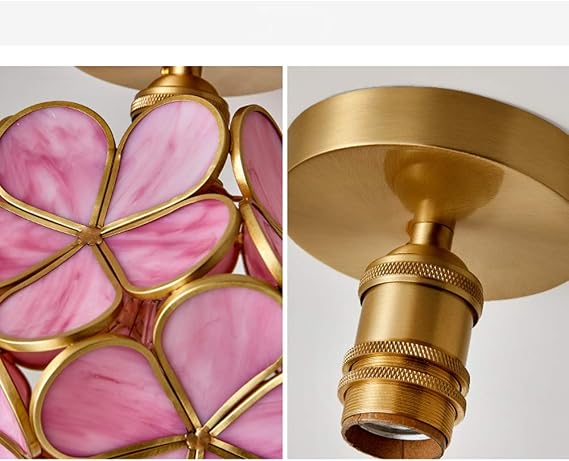 LITFAD 1 Light Floral Flush Mount Ceiling Light Creative Glass Ceiling Lamp Art Deco LED Chandelier Pendant Light for Hallway Balcony Bedroom Dining Room Hotel - Pink