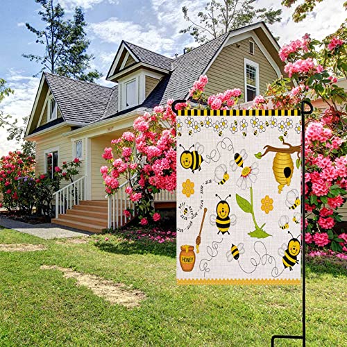Uanvaha Bee Garden Flag Decor Cartoon Flower Honey Sunflowers Green Leaves Yellow Nest Funny Animal Burlap Banner Flags For Yard House Lawn Patio Outdoor Decorations 12.5X18 Inch #TOP3