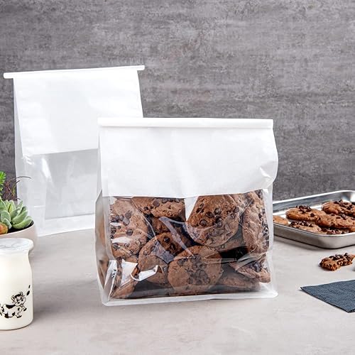 Miniatura 3 de Bag Tek - Bolsas de lazo de estaño de 9.8 x 4.3 x 10.8 pulgadas con ventanas, 100 bolsas resellables para panadería con ventanas, parte inferior