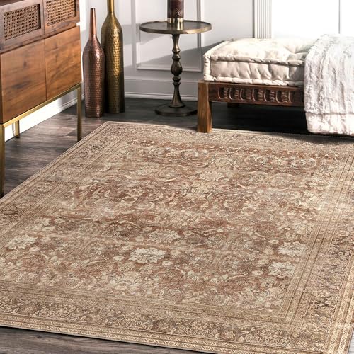 vivorug 5x7 Area Rugs - Ultra-Thin Washable Rug with Non-Slip Backing, Ideal for Living Room, Bedroom, Kitchen Floor Carpet - Vintage, Easy Clean, Durable, Brown