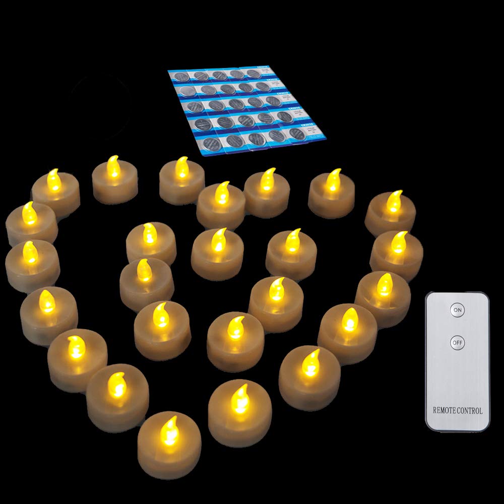 STTIAO LED Tealight Candles, Flameless Candles with Remote Control, Battery Powered, Warm White, 24 Packs Flickering Tea Light+ Extra 25 Batteries