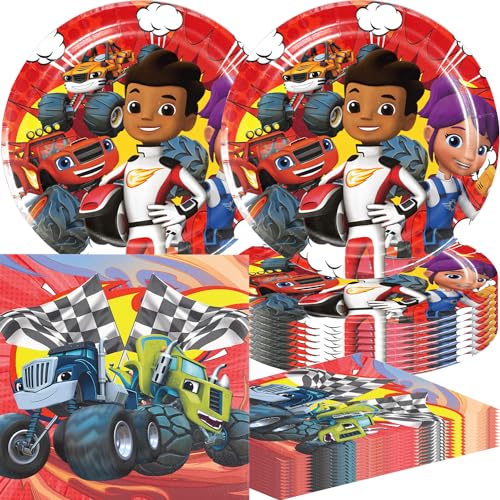 40PCS For Blaze and the Monster Party Supplies Set Birthday Decorations Tableware Kit With 20 7Plates 20 Napkins for Party Decoration (RE6)