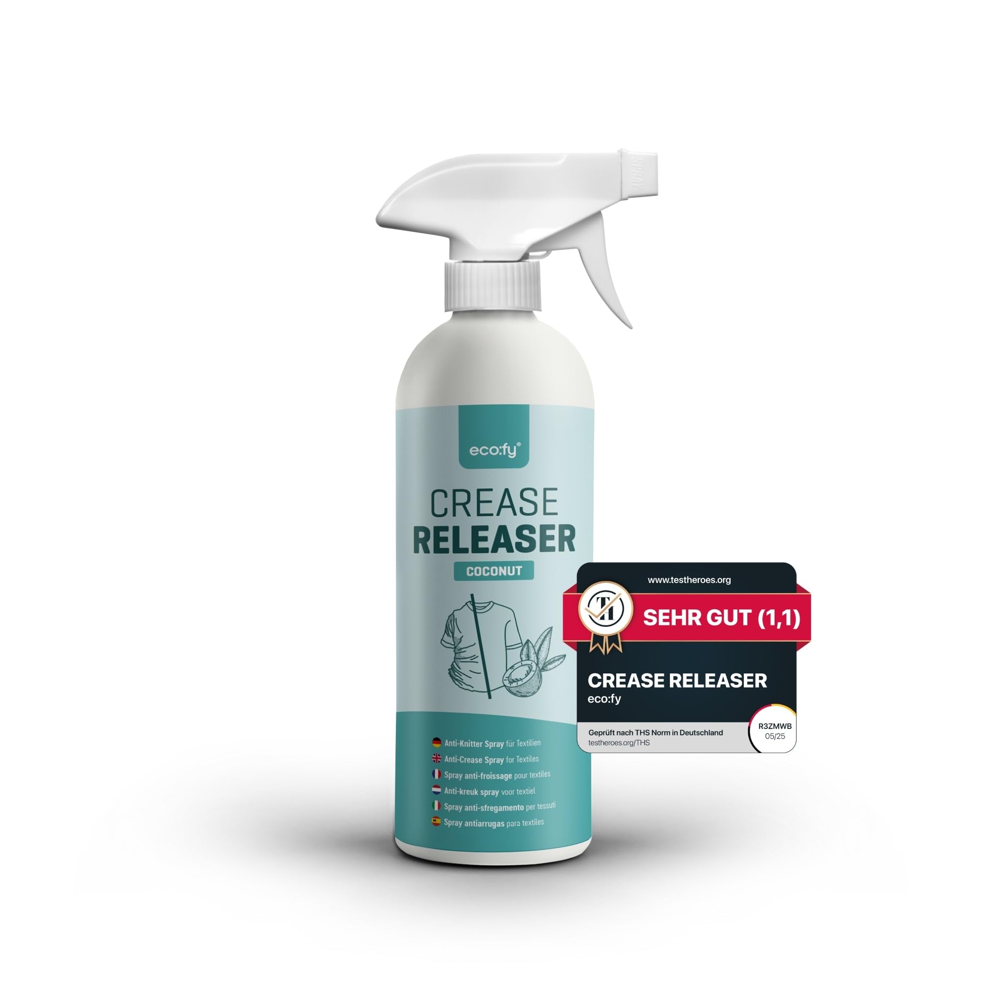 Antifaltenspray Kleidung Kokos, Faltenglatt Spray ohne Bügeln, Textilerfrischer, Bügelhilfe, Bügelspray ohne Bügeln, ideal für Reisen (500ml)