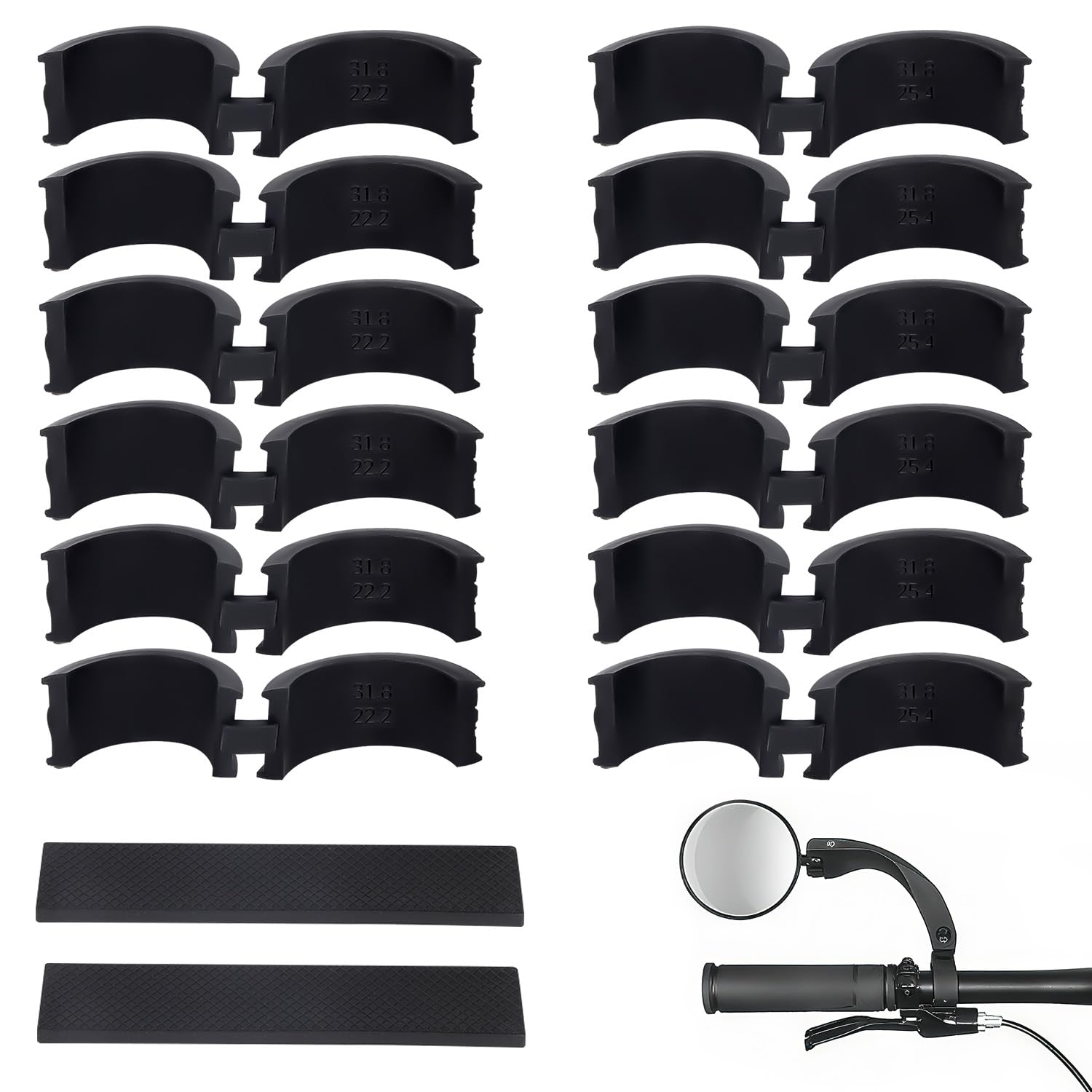 BOXOB 12pcs Bicycle Handlebar Rubber Gasket, with 2 Shock Pads Anti-Vibration and Anti-Slip Bicycle Handlebar Shim Rubber Grip for Mountain Road Bikes Cycling