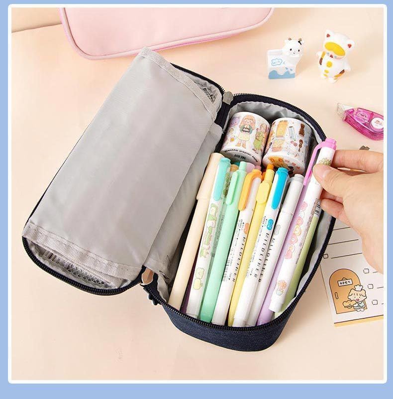 Image of DEOXY Large Cepacity Pencil Pouch Aesthetic Pencil Case for Girls Large Capacity Best Thing to Put Pen Pencil Sharpener Rubber, Best Gift for Girl's (KQ-0818-PK)