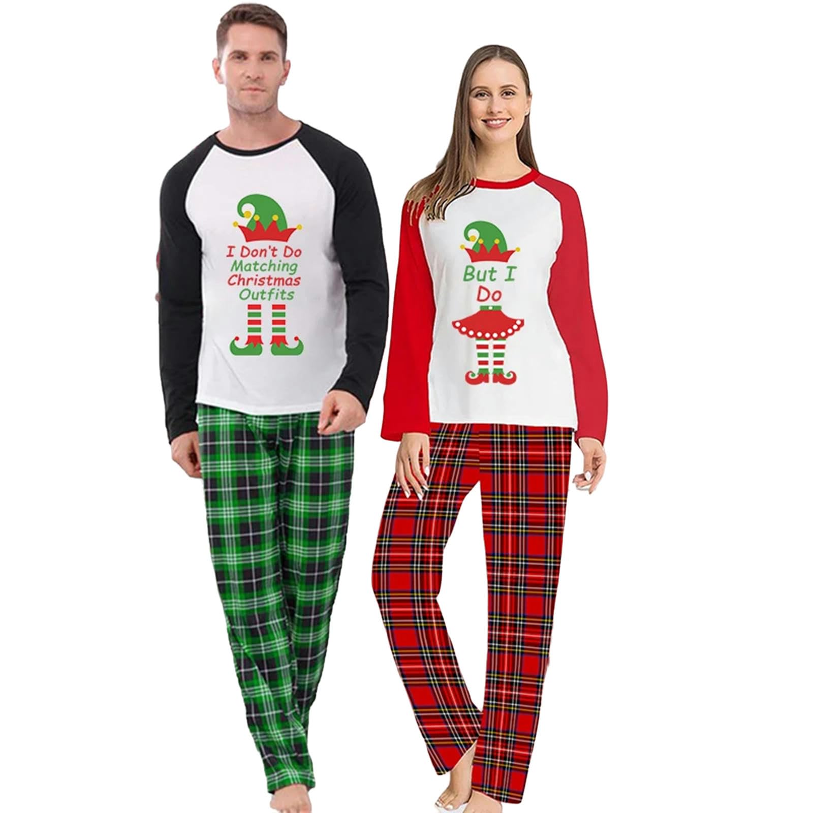 TEidea Pigiama Donna Invernale Piajamas di Natale in Famiglia ： Il Nostro Pajama Coppia di Abbinamento Verde Elfo Natalizio