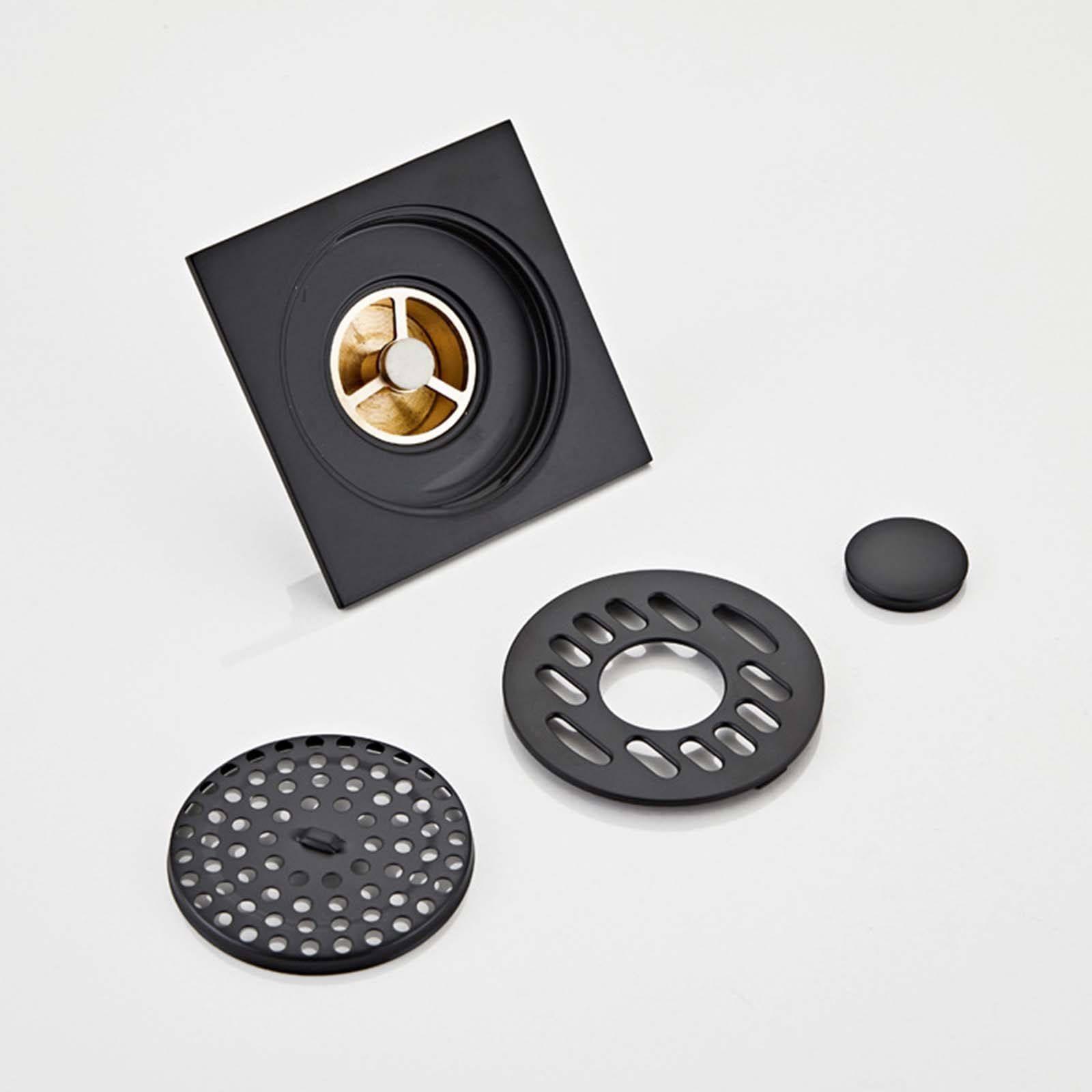 Bonde Douche Laiton Siphon Douche Noir Bonde de Douche 10 cm * 10 cm Bonde Douche Extra Plate Simple Siphon de Sol Peut Être Connecté Au Tuyau de Sortie d'eau de La Machine à Laver