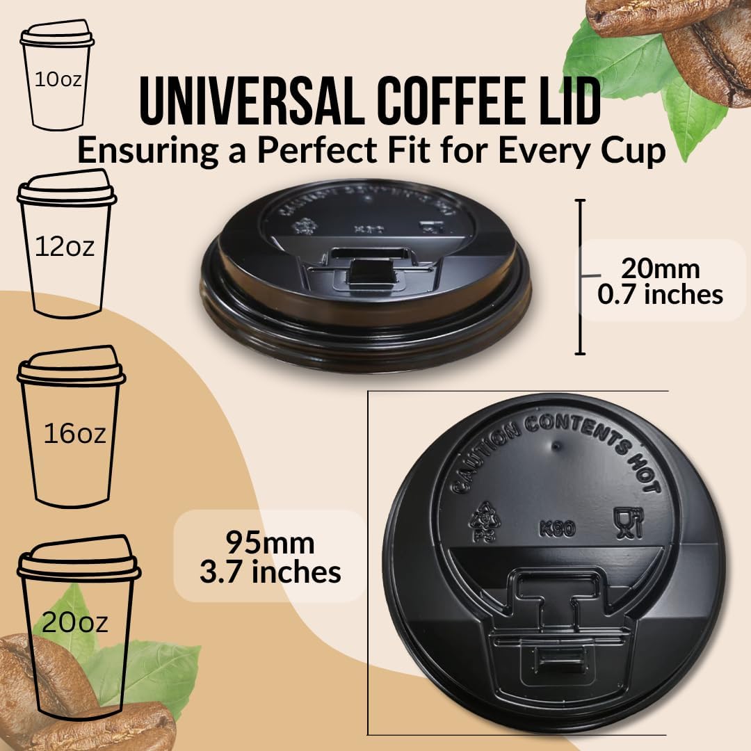 Pack of 200, Black Disposable Coffee Cup Lock Lids, Coffee Cup Lids 10-20 oz - Image 2
