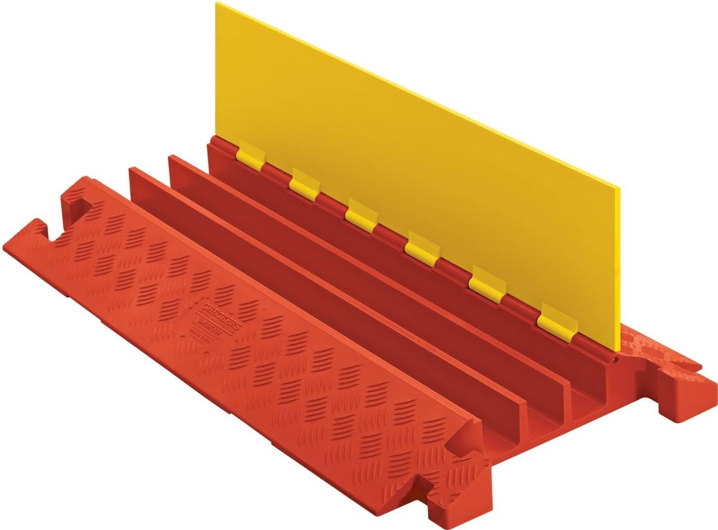 Checkers 3 Channel Industrial Drive Over Cable Protector for 2.25" Lines, 28k/Axle Load Capacity Hose and Cable Ramp for Heavy Duty Equipment, Made in The USA, Yellow/Orange, CP3X225-Y/O