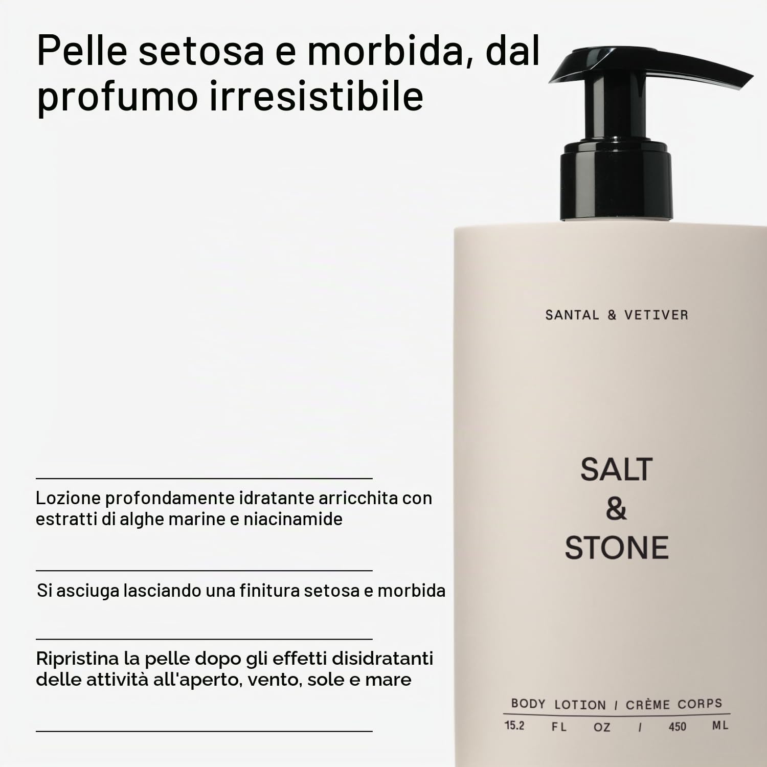 Salt & Stone Lozione Corpo Per Donna E Uomo | Lozione Per Il Corpo Profumata Per Uso Quotidiano | Idrata, Nutre E Ammorbidisce La Pelle | Ripara La Pelle Secca | Rapido Assorbimento | Vegano E Cruelty