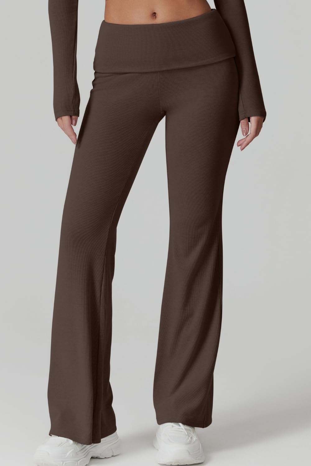 QINSEN Womens 2 Piece Lounge Sets Mock Neck Long Sleeve Tops with Side Ruched Fold Over Flare Pants Comfy Tracksuits - Image 6