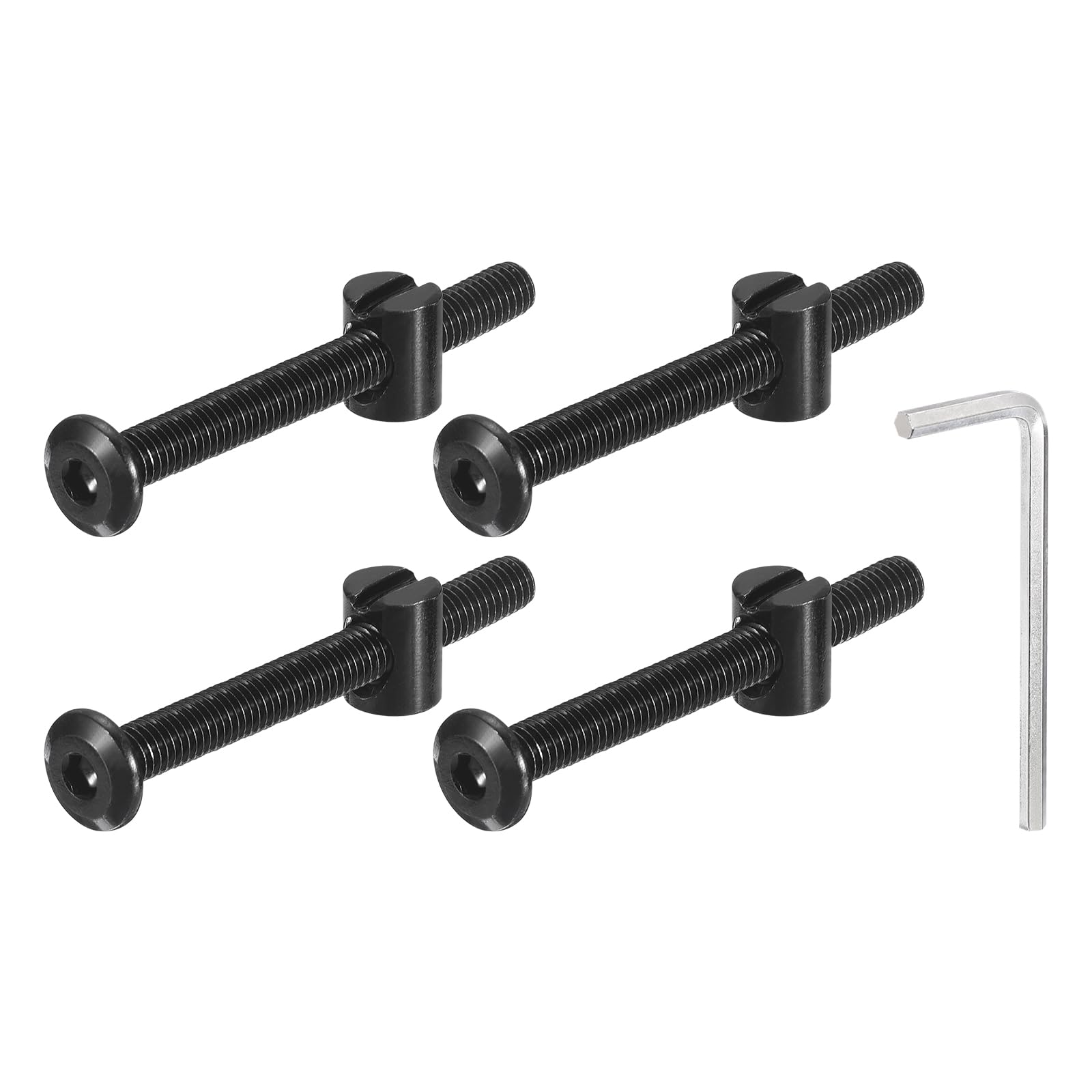 uxcell 4Pcs Hex Socket Head Screws Bolts Barrel Nuts, M6 x 60mm Socket Furniture Bed Bolt Barrel Nuts with Wrench for Chairs Cots, Black
