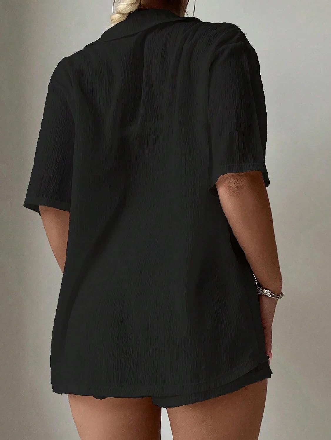 Womens Summer Beach 2pcs Solid Color Short Sleeve Shirt And Shorts Cover-Up Set cover ups for swimwear