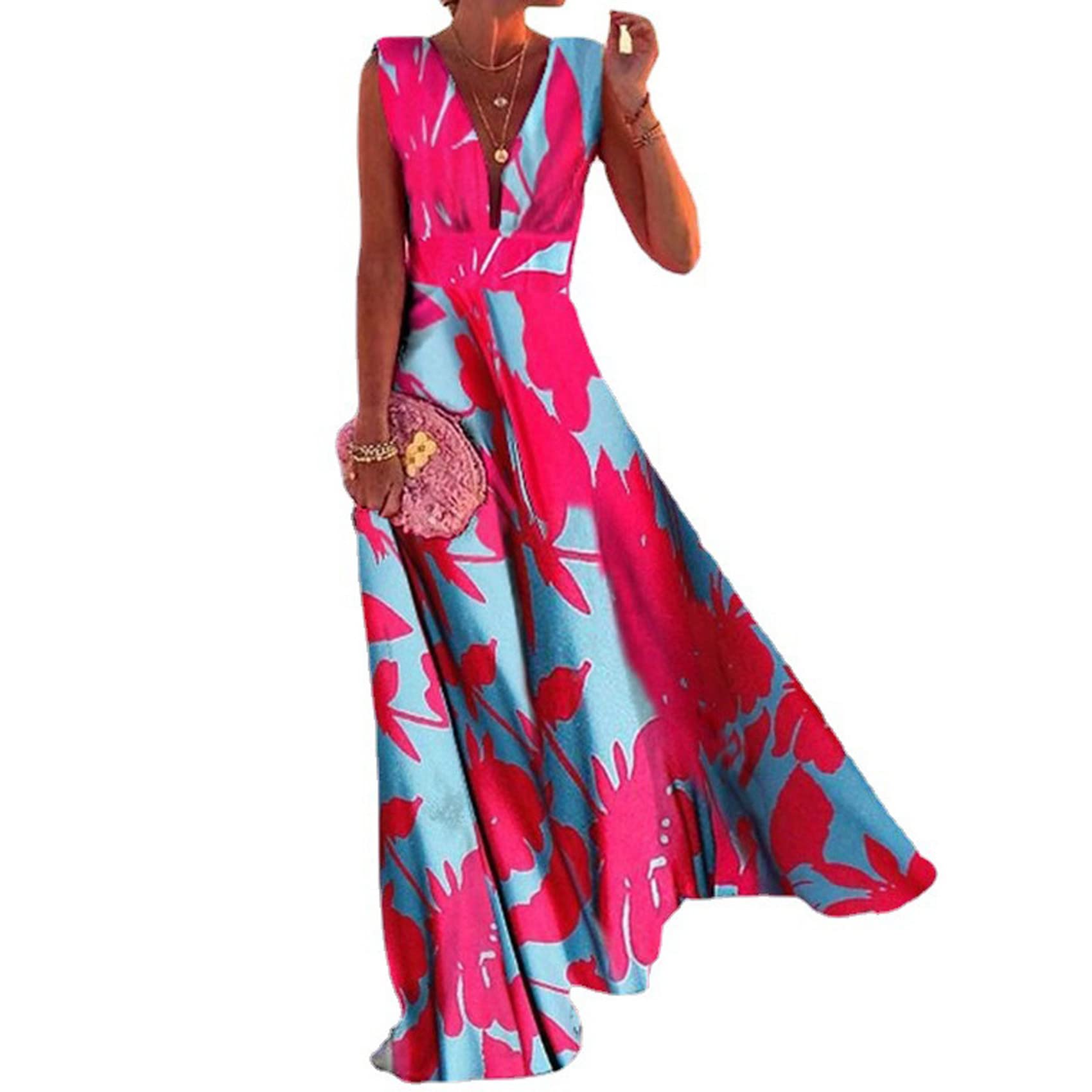 Robe sans Manches à Col en V à Taille Moyenne pour Femmes à La Mode