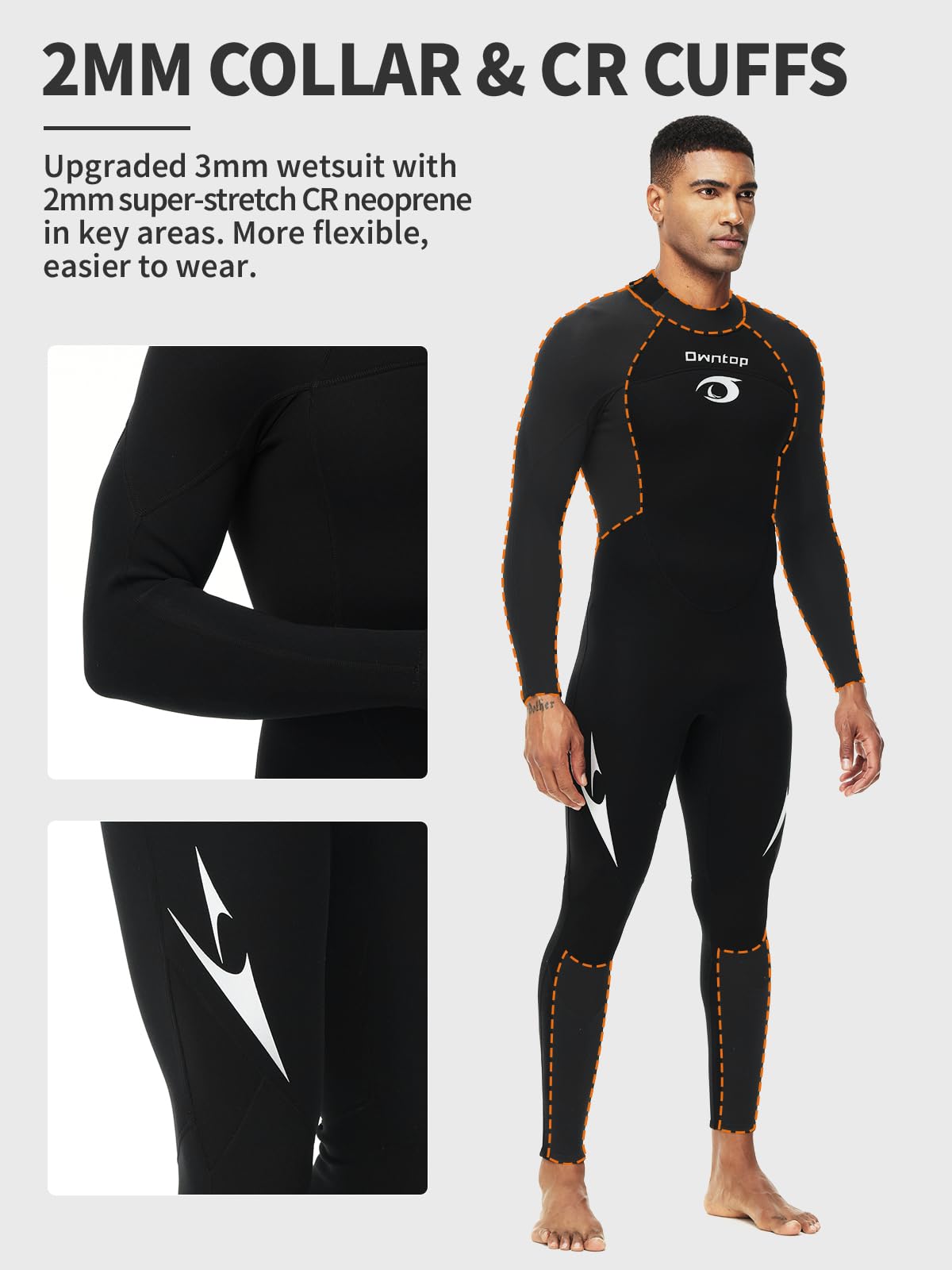Owntop Herren Damen Ganzkörper 3/2mm Neoprenanzug, Ultra-Stretch Langarm Winter Neoprenanzug, Rückenreißverschluss Erwachsene Neopren Surf- und Tauchanzug