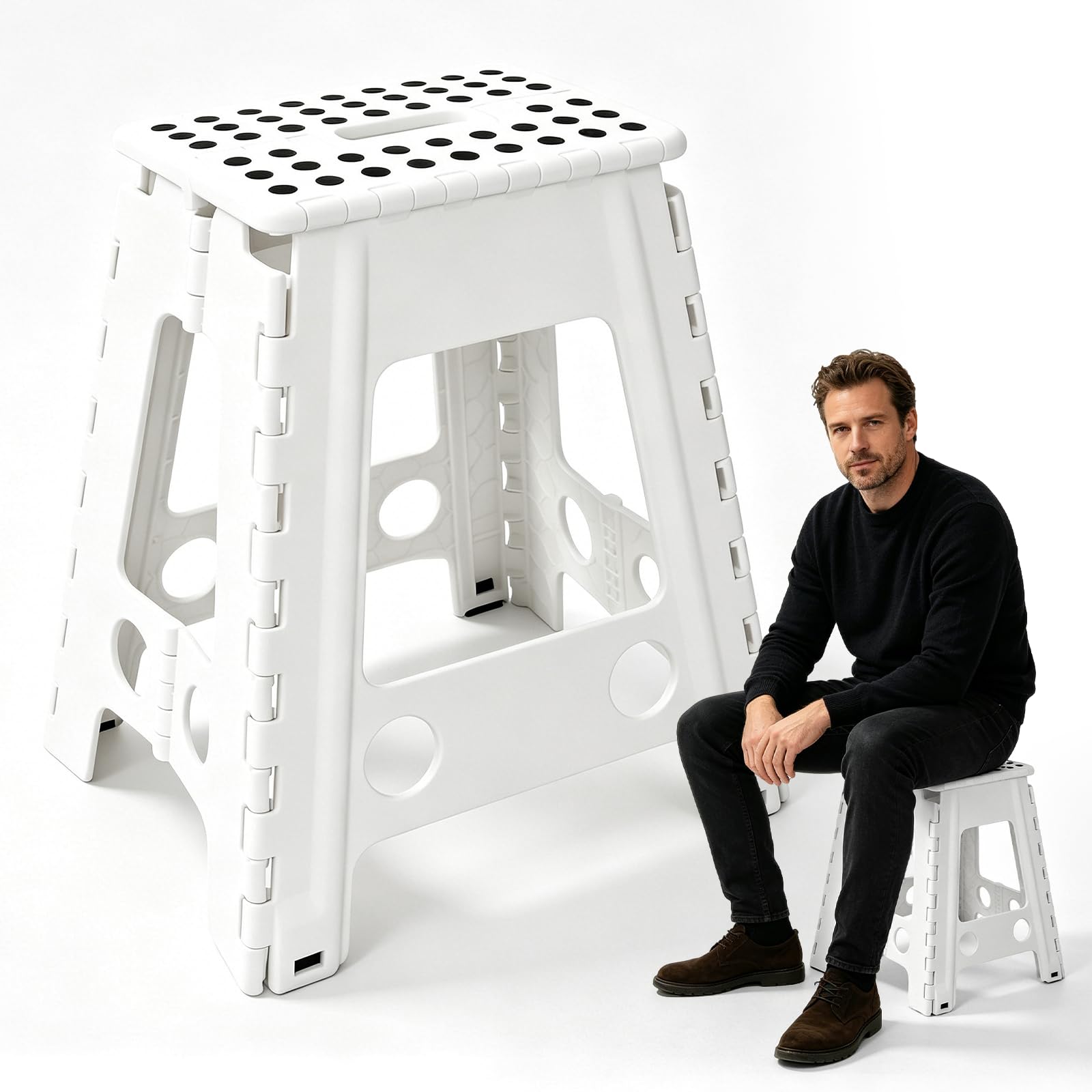 Taburete Plegable 45cm Escalón Portátil para Baño Cocina Jardín Blanco