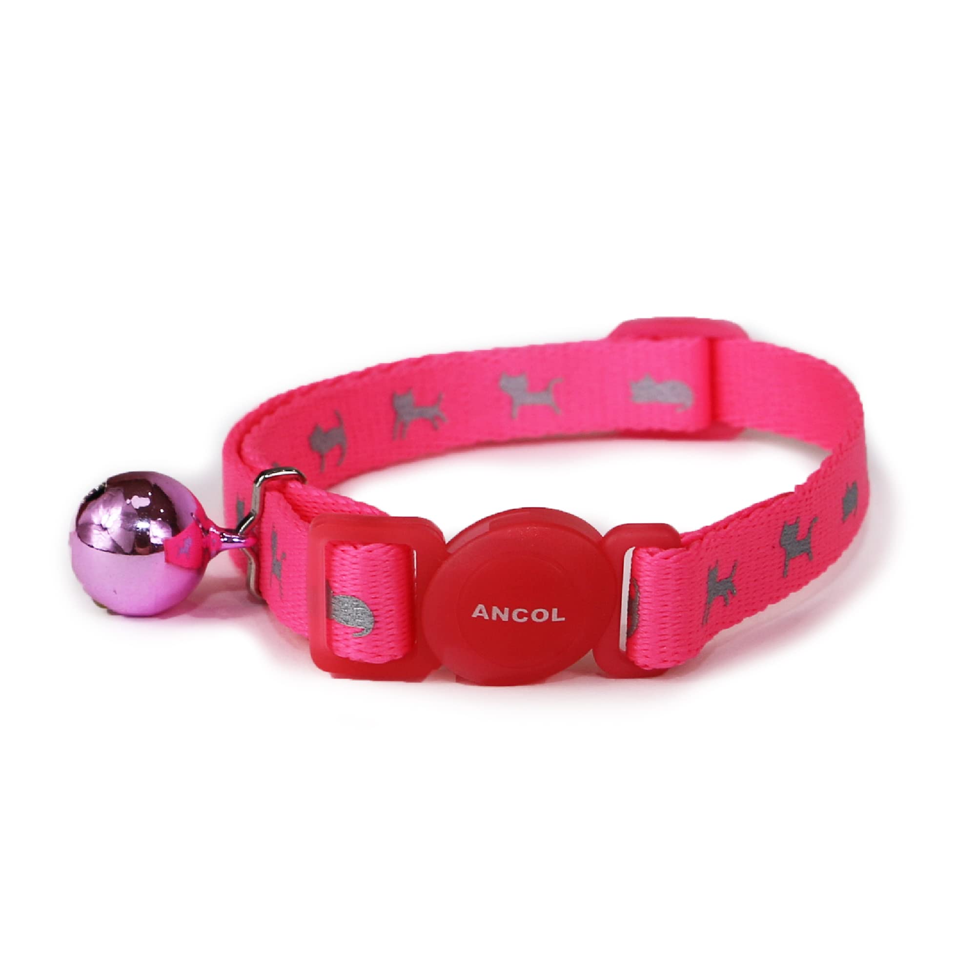Ancol Hi-Vis Cat Collar, Pink, Break-Away Buckle, Warning Bell, A-670750