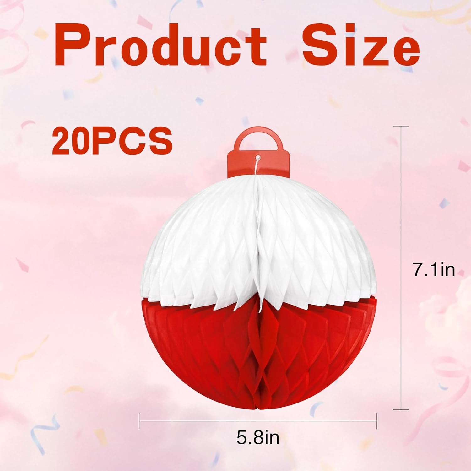 20pcs Fishing Themed Paper Honeycomb Ball Decorations Lanterns,Red & White for Fishing Party, Birthday, Fishermen Themed,Tables Beach Birthday Party and so on